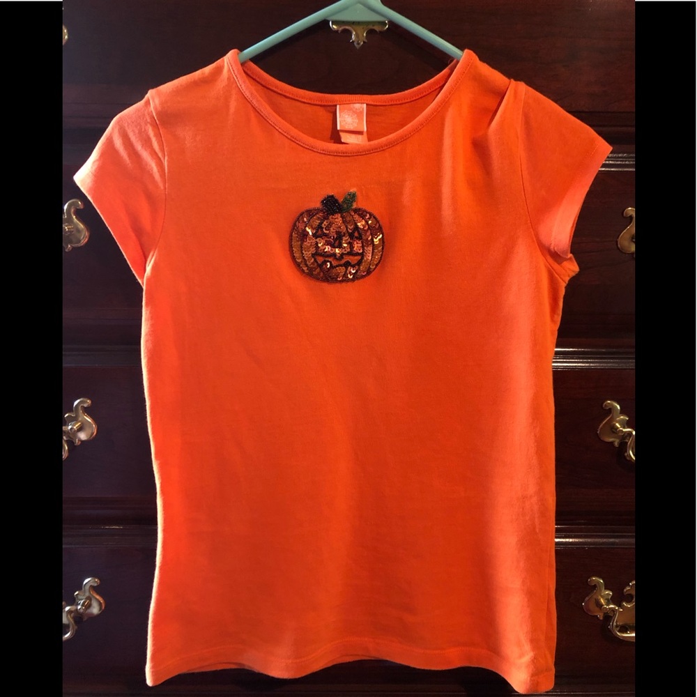 Halloween Sequin Pumpkin Girls Shirt, Sz 10-12